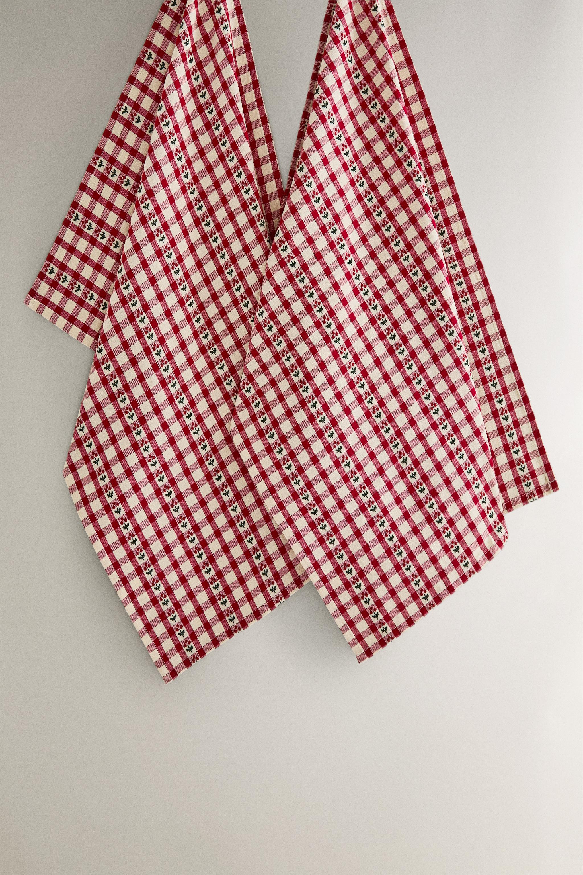 SET OF CHECKED CHRISTMAS COTTON KITCHEN TOWELS (SET OF 2)